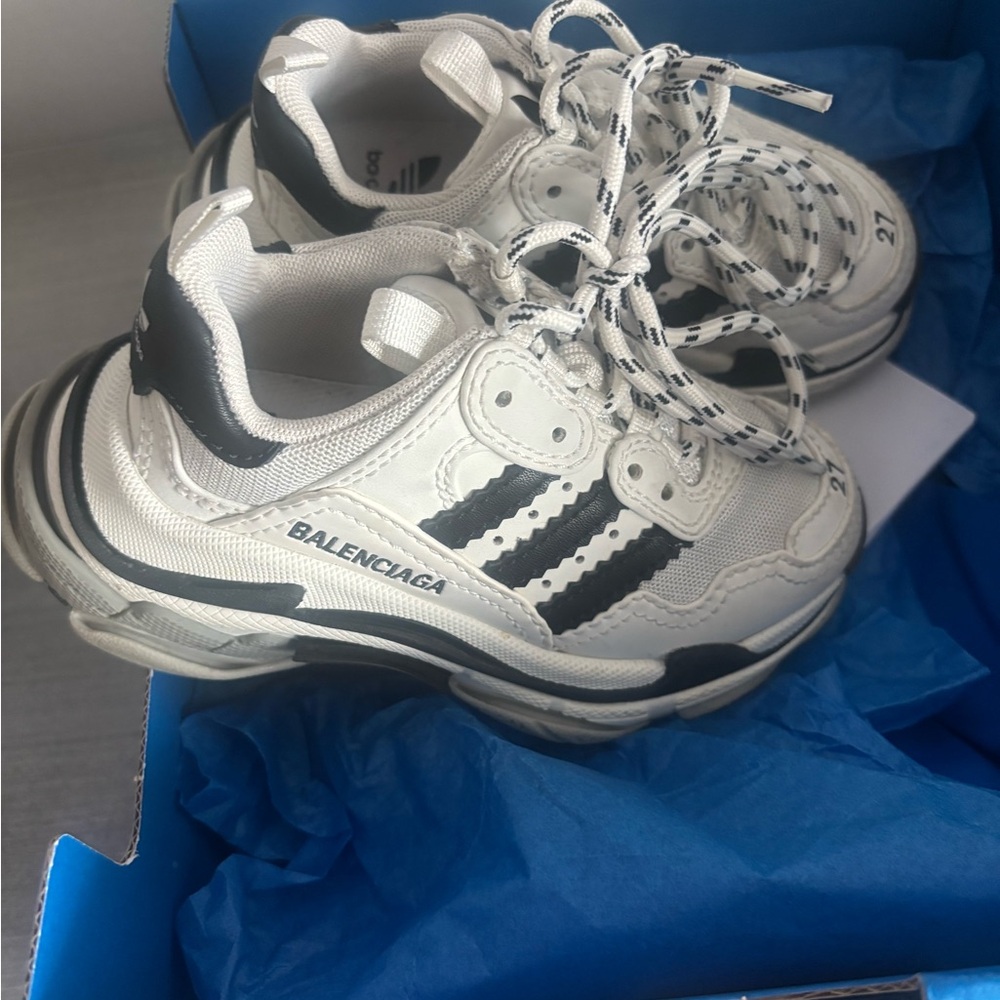 Balenciaga White and Black Kids Triple-Stripe Chunky Sneakers